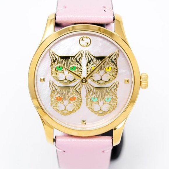  Shop Authentic Gucci G Timeless Quartz Mother of Pearl Dial Pink Leather Strap Watch For Women -  YA1264132 - Luxxuri