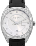  Shop Authentic Gucci GG2570 Diamonds Silver Dial Black Leather Strap Watch For Women - YA142507 - Luxxuri