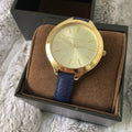 Michael Kors Runway Quartz Gold Dial Blue Leather Strap Watch For Women - MK2285