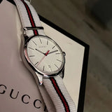  Shop Authentic Gucci G Timeless Quartz White DIal White NATO Strap Watch For Men - YA126322 - Luxxuri