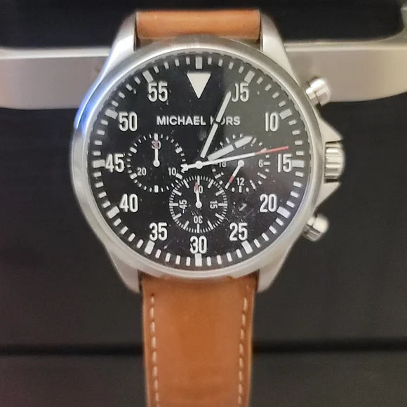  Shop Authentic Michael Kors Gage Chronograph Quartz Black Dial Brown Leather Strap Watch For Men - MK8333 - Luxxuri