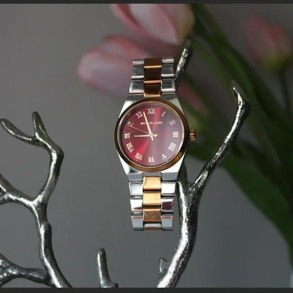  Shop Authentic Michael Kors Channing Quartz Red Dial Two Tone Steel Strap Watch For Women - MK6114 - Luxxuri