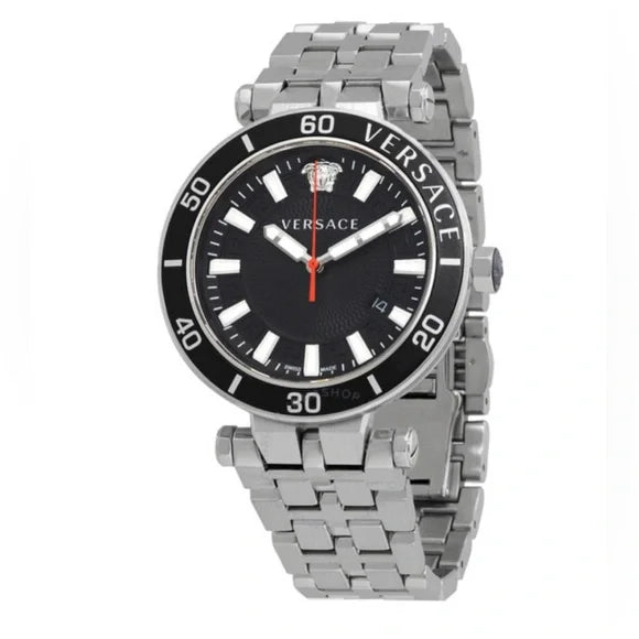  Shop Authentic Versace Greca Sport Quartz Black Dial Silver Steel Strap Watch For Men - VEZ300321 - Luxxuri