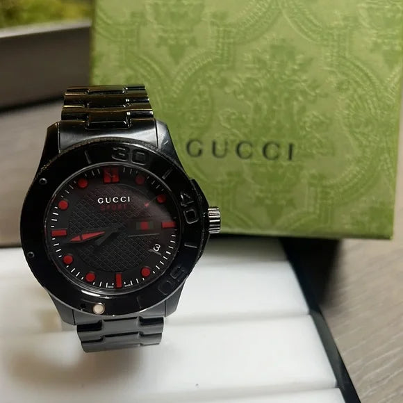  Shop Authentic Gucci G Timeless Sport Black Dial Black Steel Strap Watch For Men - YA126230 - Luxxuri