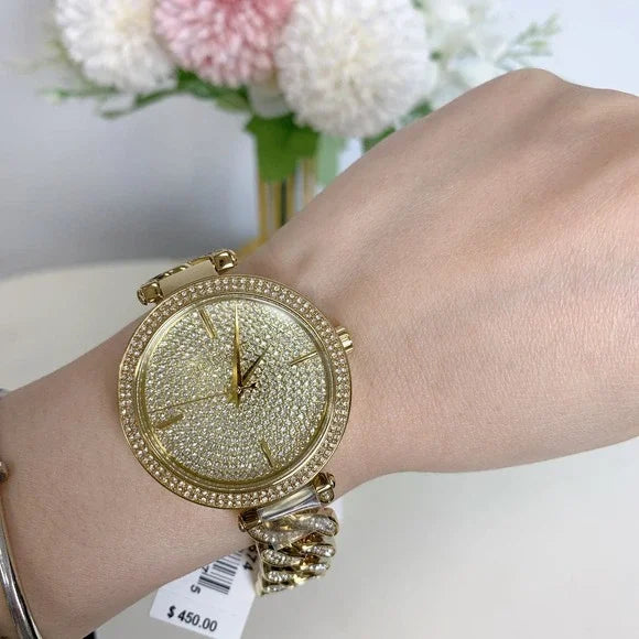  Shop Authentic Michael Kors Catelyn Crystals Gold Dial Gold Steel Strap Watch For Women - MK4674 - Luxxuri