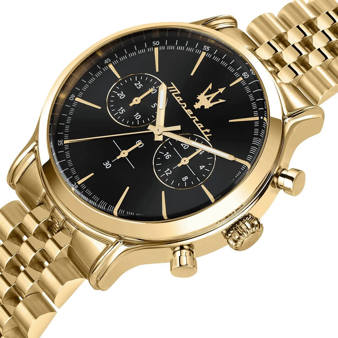  Shop Authentic Maserati Epoca Chronograph Black Dial Gold Steel Strap Watch For Men - R8873618023 - Luxxuri