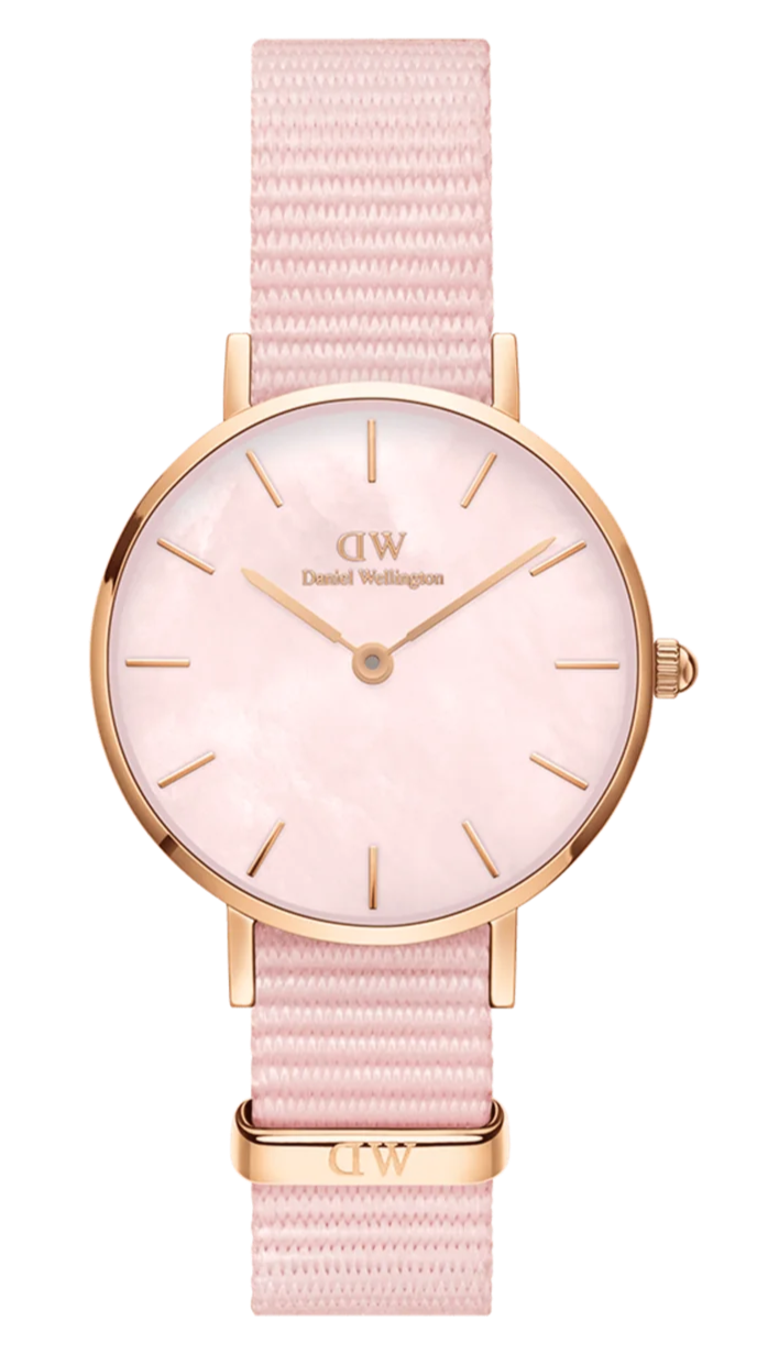  Shop Authentic Daniel Wellington Petite Mother of Pearl Pink Dial Pink Nylon Strap Watch For Women - DW00100512 - Luxxuri
