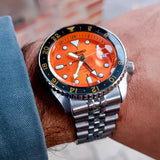  Shop Authentic Seiko 5 Sports GMT Automatic Orange Dial Silver Steel Strap Watch For Men - SSK005K1 - Luxxuri