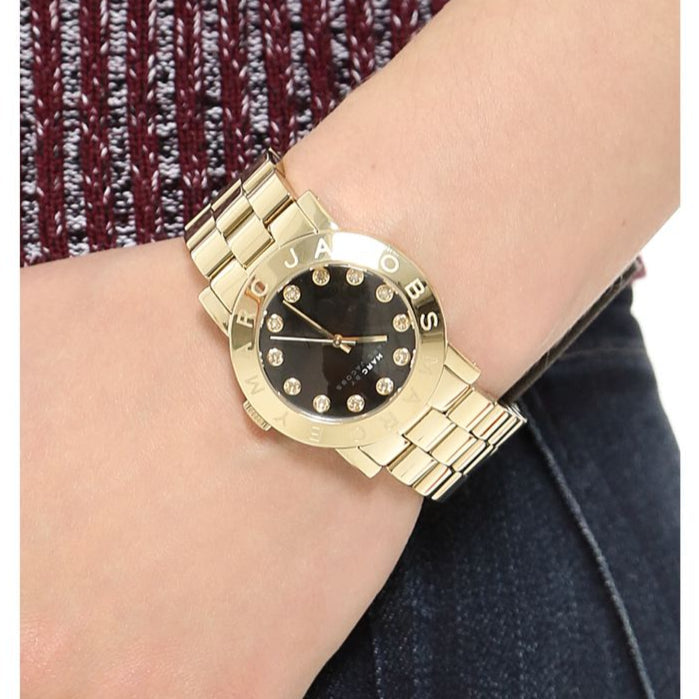  Shop Authentic Marc Jacobs Amy Black Dial Gold Steel Strap Watch for Women - MBM3336 - Luxxuri