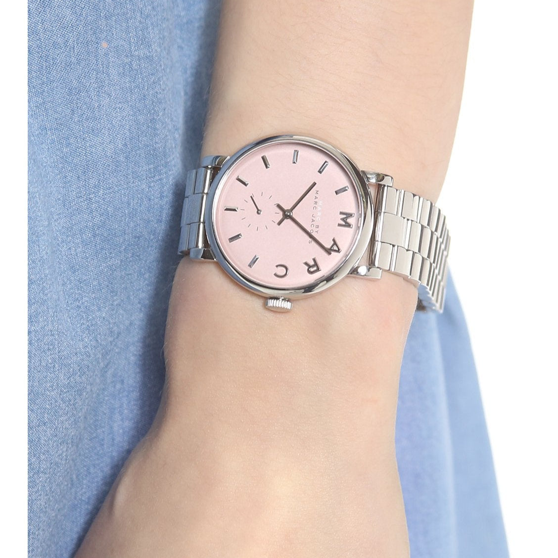 Marc Jacobs Baker Pink Dial Silver Steel Strap Watch for Women - MBM3283