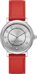 Marc Jacobs Roxy Silver Dial Red Leather Strap Watch for Women - MJ1632