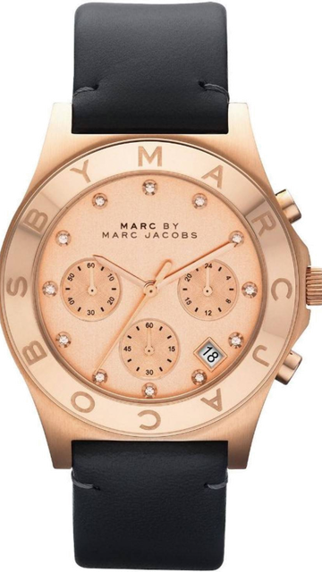  Shop Authentic Marc Jacobs Blade Chronograph Rose Gold Dial Black Leather Strap Watch for Women - MBM1188 - Luxxuri
