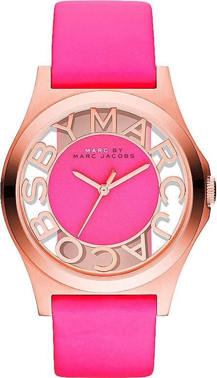  Shop Authentic Marc Jacobs Henry Skeleton Pink Dial Pink Leather Strap Watch for Women - MBM1243 - Luxxuri