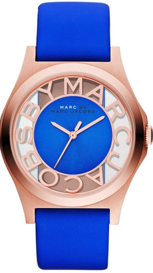  Shop Authentic Marc Jacobs Henry Skeleton Blue Dial Blue Leather Strap Watch for Women - MBM1244 - Luxxuri
