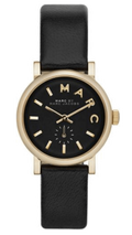 Marc Jacobs Baker Black Dial Black Leather Strap Watch for Women - MBM1273