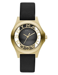 Marc Jacobs Henry Skeleton Black Dial Black Leather Strap Watch for Women - MBM1340