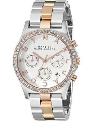  Shop Authentic Marc Jacobs Henry Chronograph Silver Dial Two Tone Steel Strap Watch for Women - MBM3106 - Luxxuri