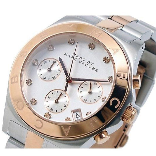 Shop Authentic Marc Jacobs Blade Chronograph Silver Dial Two Tone Steel Strap Watch for Women - MBM3178 - Luxxuri