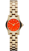 Marc Jacobs Henry Dinky Red Dial Gold Steel Strap Watch for Women - MBM3202