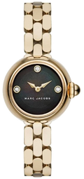 Marc Jacobs Courtney Mother of Pearl Black Dial Gold Steel Strap Watch for Women - MJ3460