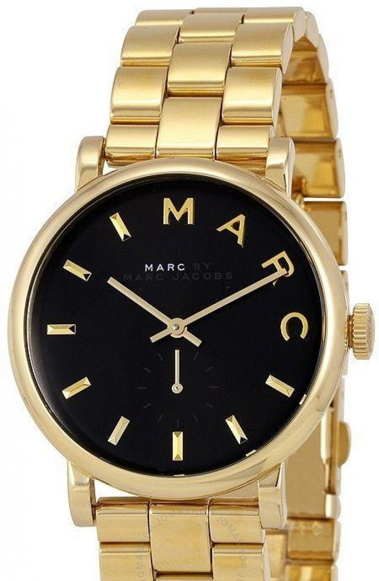 Marc Jacobs Baker Black Dial Gold Steel Strap Watch for Women - MBM3355