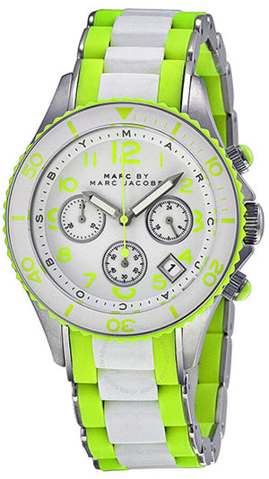  Shop Authentic Marc Jacobs Rock Chronograph White Dial White & Green Silicone Strap Watch for Women - MBM2592 - Luxxuri