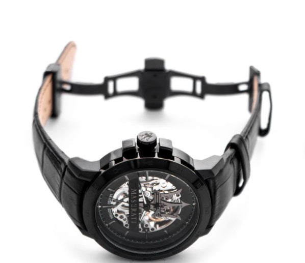  Shop Authentic Maserati Potenza Automatic Black Dial Black Leather Strap Stainless Steel Watch For Men - R8821119006 - Luxxuri