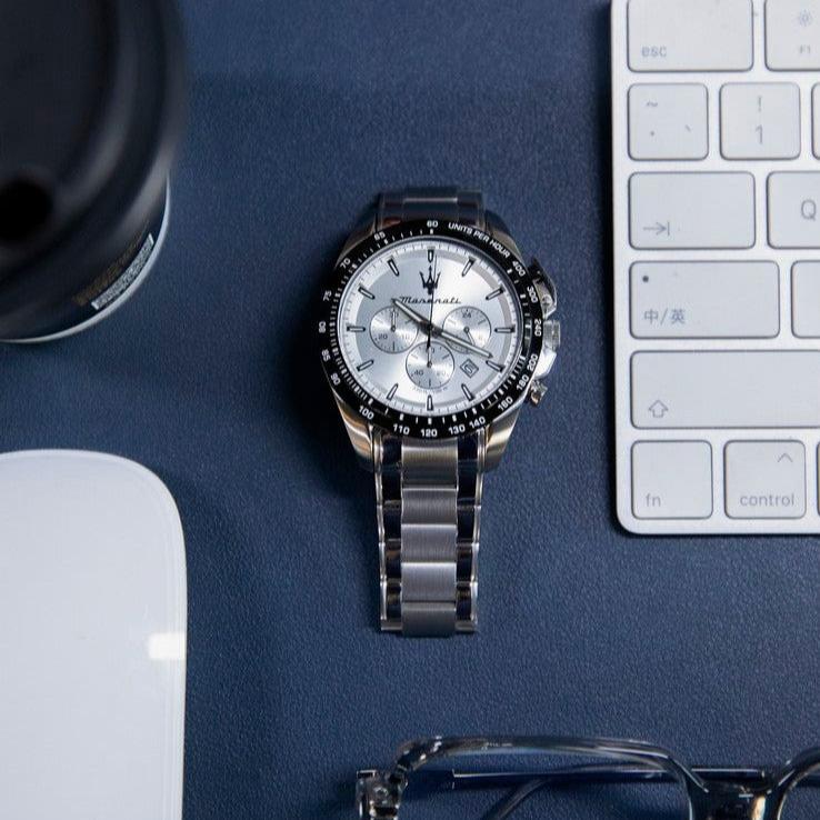  Shop Authentic Maserati Traguardo Chronograph Silver Dial Silver Steel Strap Watch For Men - R8873612049 - Luxxuri