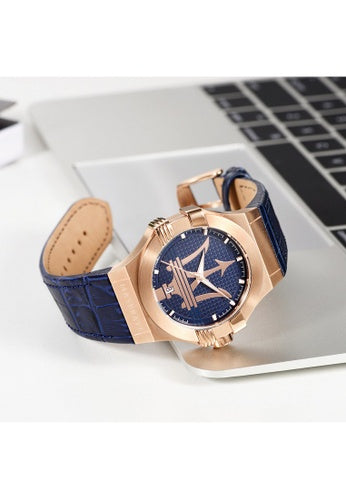  Shop Authentic Maserati Potenza 42mm Rose Gold & Blue Dial Blue Leather Strap Watch For Men - R8851108027 - Luxxuri