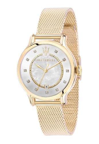  Shop Authentic Maserati Epoca Mother of Pearl Dial Yellow Gold Mesh Strap Watch For Women - R8853118502 - Luxxuri