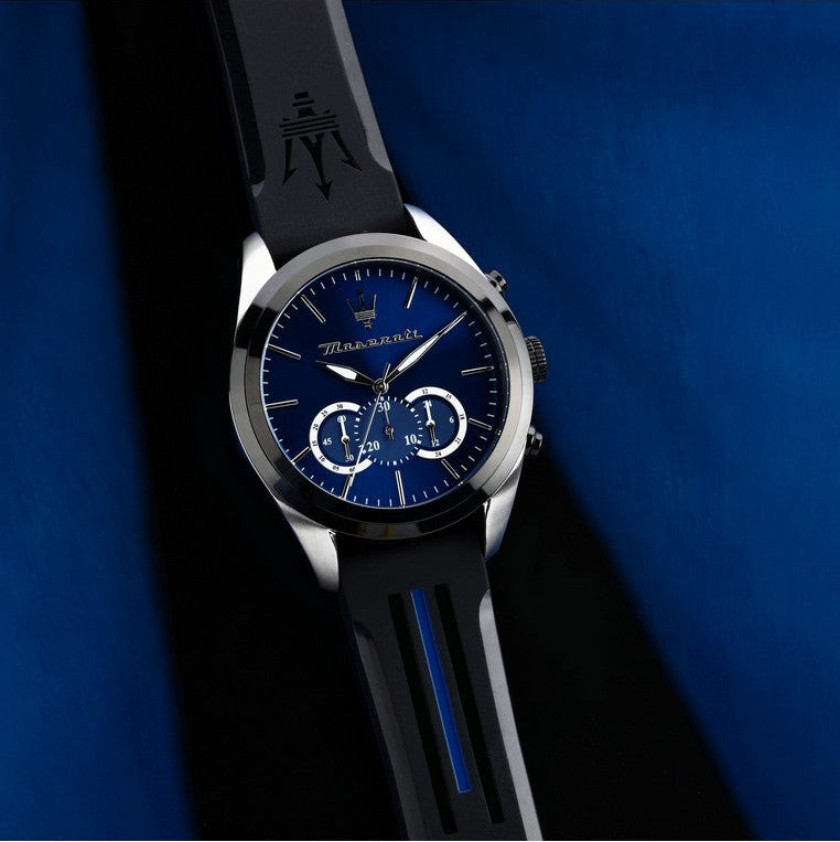  Shop Authentic Maserati Traguardo Chronograph Blue Dial Black Silicone Strap Watch For Men - R8871612044 - Luxxuri