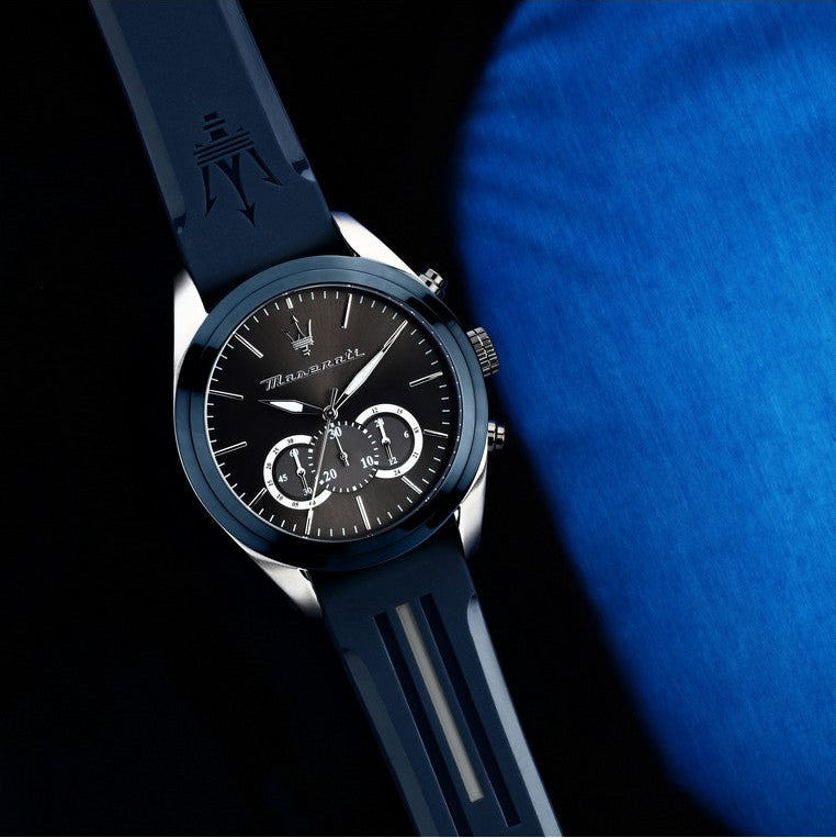  Shop Authentic Maserati Traguardo Chronograph Blue Dial Black Silicone Strap Watch For Men - R8871612046 - Luxxuri
