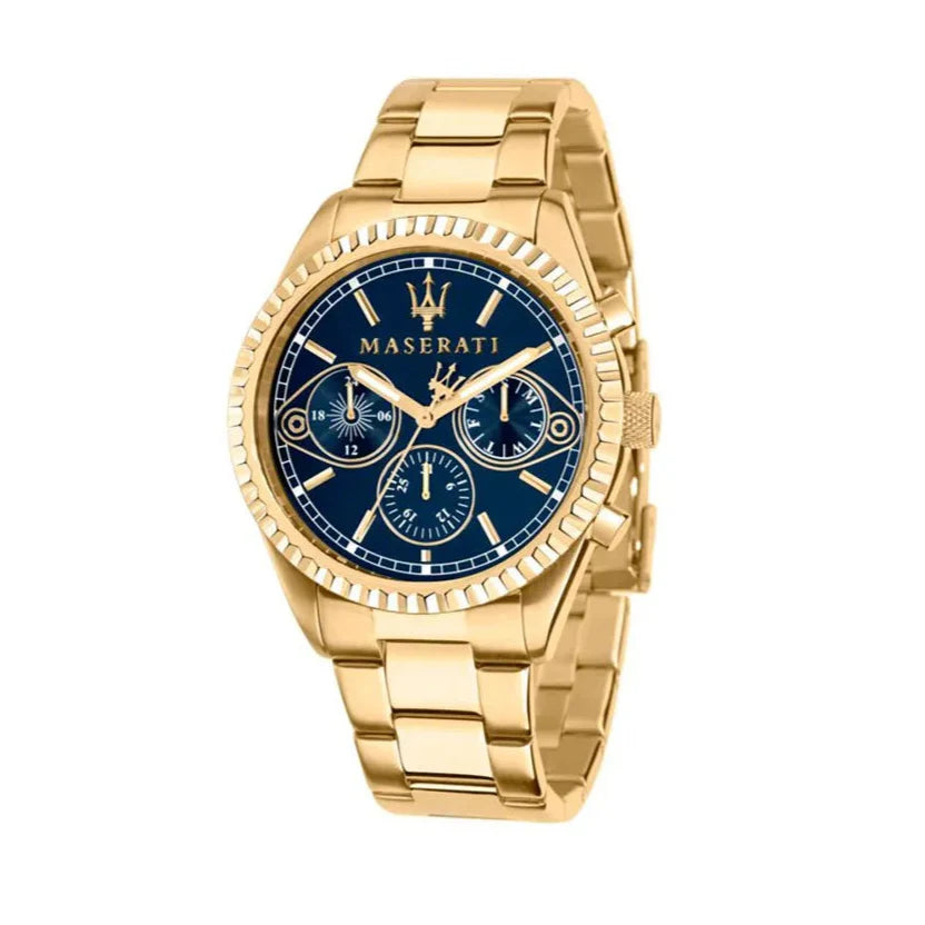  Shop Authentic Maserati Competizione Chronograph Blue Dial Gold Steel Strap Watch For Men - R8853100026 - Luxxuri