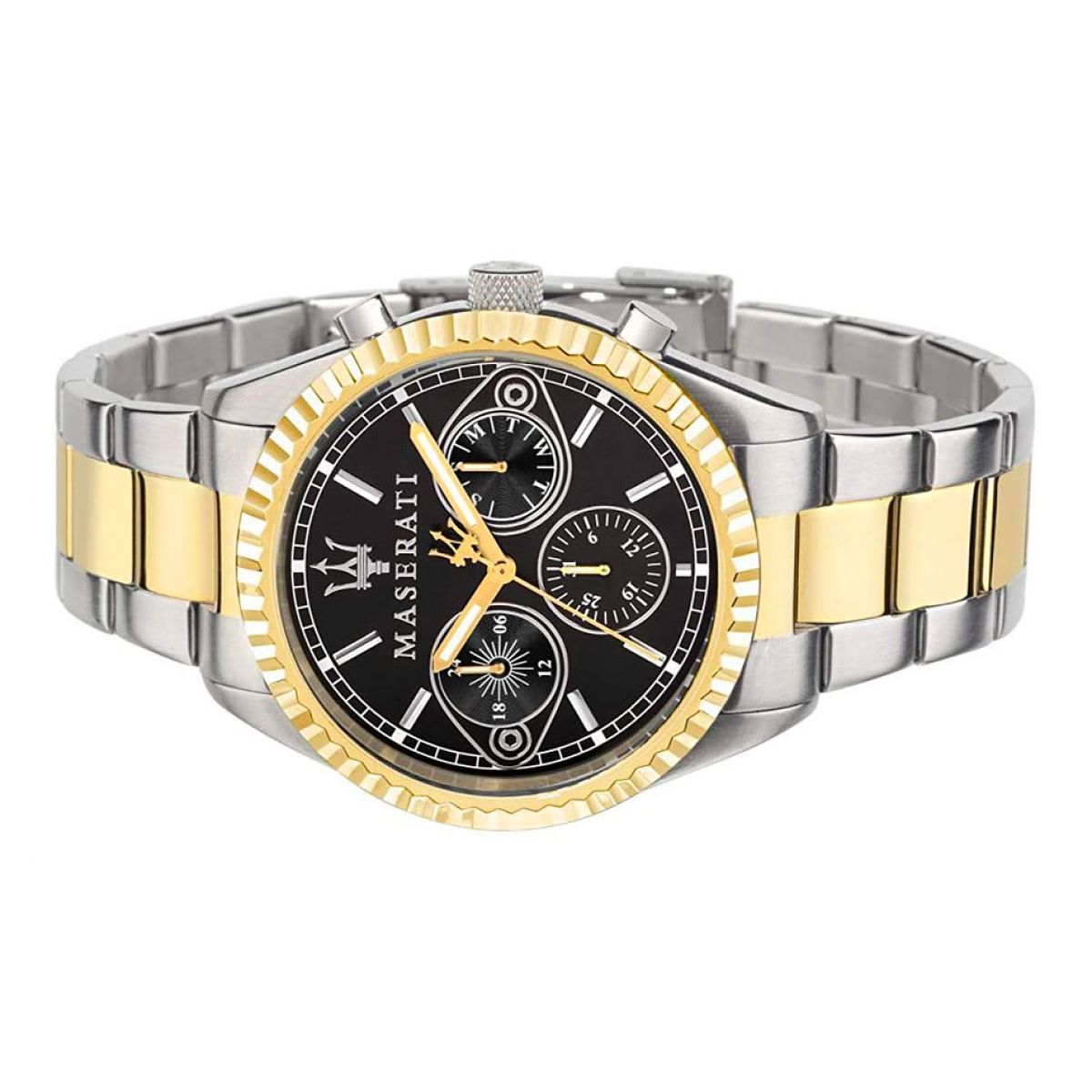 Maserati Competizione Chronograph Black Dial Two Tone Steel Strap Watch For Men - R8853100016