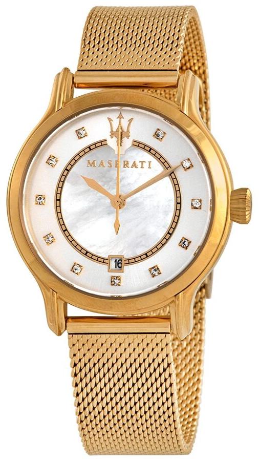  Shop Authentic Maserati Epoca Mother of Pearl Dial Yellow Gold Mesh Strap Watch For Women - R8853118502 - Luxxuri