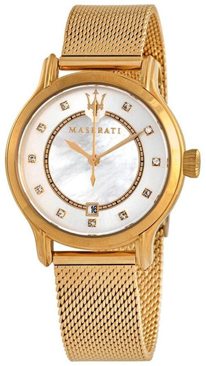  Shop Authentic Maserati Epoca Mother of Pearl Dial Yellow Gold Mesh Strap Watch For Women - R8853118502 - Luxxuri