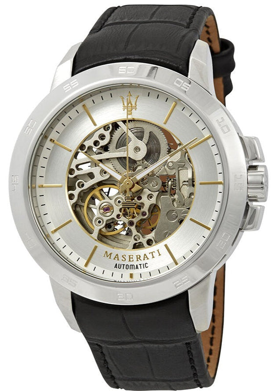  Shop Authentic Maserati Ingegno Automatic Black Skeleton Dial Black Leather Strap Watch For Men - R8821119002 - Luxxuri