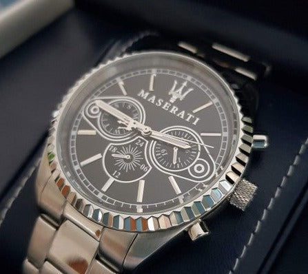  Shop Authentic Maserati Competizione Chronograph Black Dial Silver Steel Strap Watch For Men - R8853100014 - Luxxuri