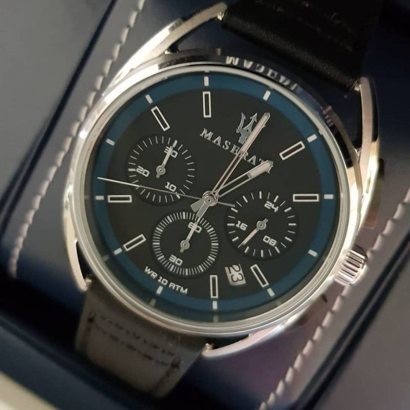  Shop Authentic Maserati Trimarano Chronograph Black Dial Black Leather Strap Watch For Men - R8871632001 - Luxxuri