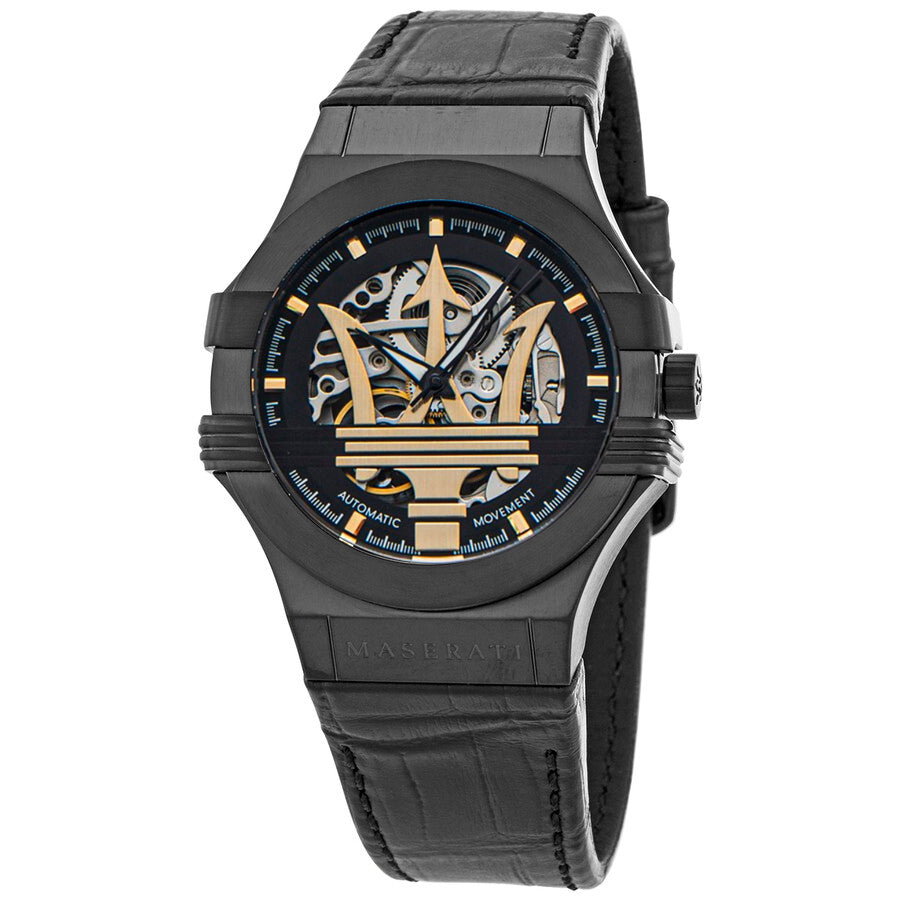  Shop Authentic Maserati Potenza Skeleton Limited Edition Black Dial Black Leather Strap Watch For Men - R8821108027 - Luxxuri