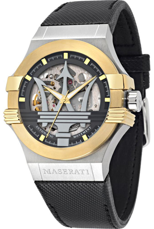  Shop Authentic Maserati Potenza Automatic Skeleton Grey Dial Black Leather Strap Watch For Men - R8821108037 - Luxxuri