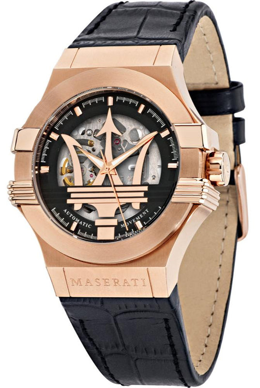  Shop Authentic Maserati Potenza Automatic Skeleton Black Dial Black Leather Strap Watch For Men - R8821108039 - Luxxuri