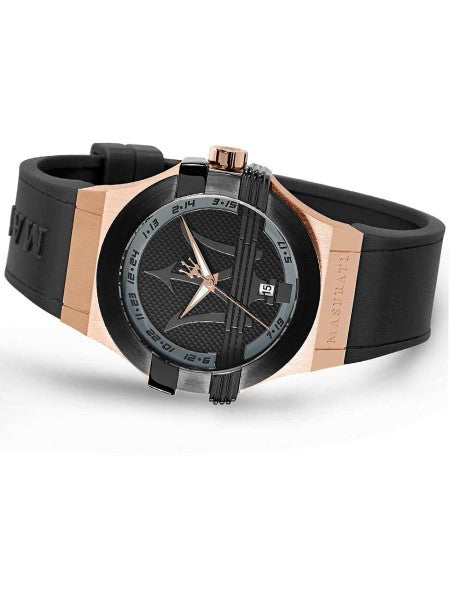  Shop Authentic Maserati Potenza Black & Rose Gold Dial Black Rubber Strap Watch For Men - R8851108002 - Luxxuri