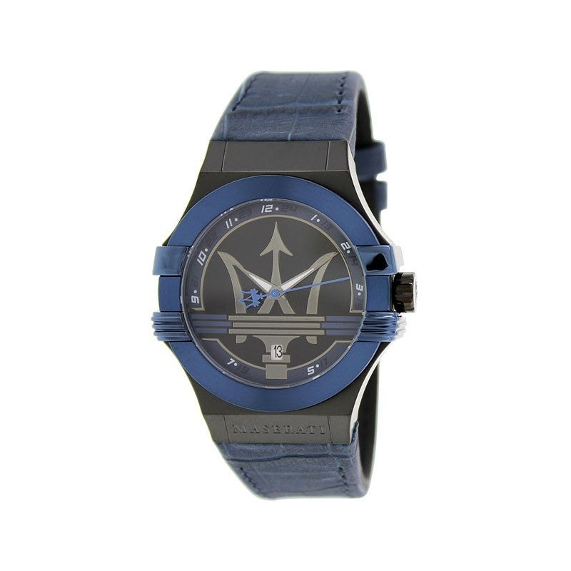  Shop Authentic Maserati Potenza Black Dial 42mm Blue Leather Strap Watch For Men - R8851108007 - Luxxuri