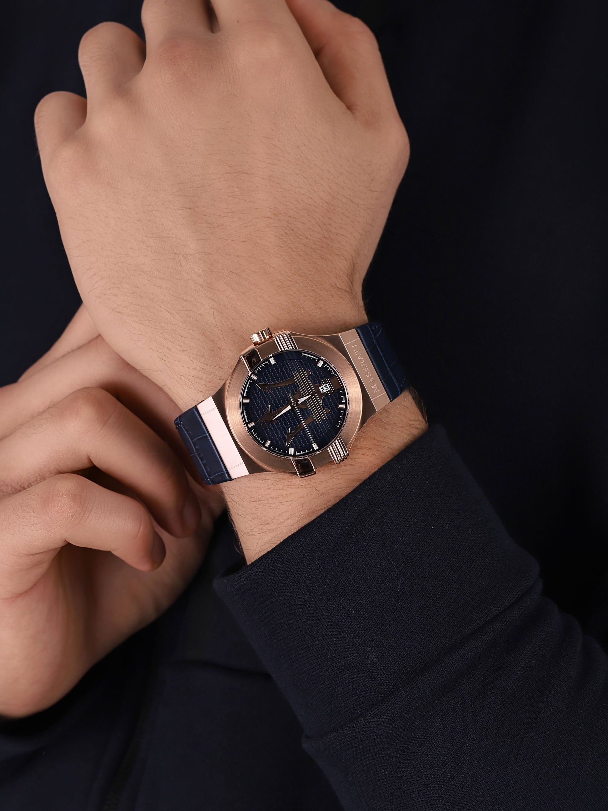  Shop Authentic Maserati Potenza 42mm Rose Gold & Blue Dial Blue Leather Strap Watch For Men - R8851108027 - Luxxuri