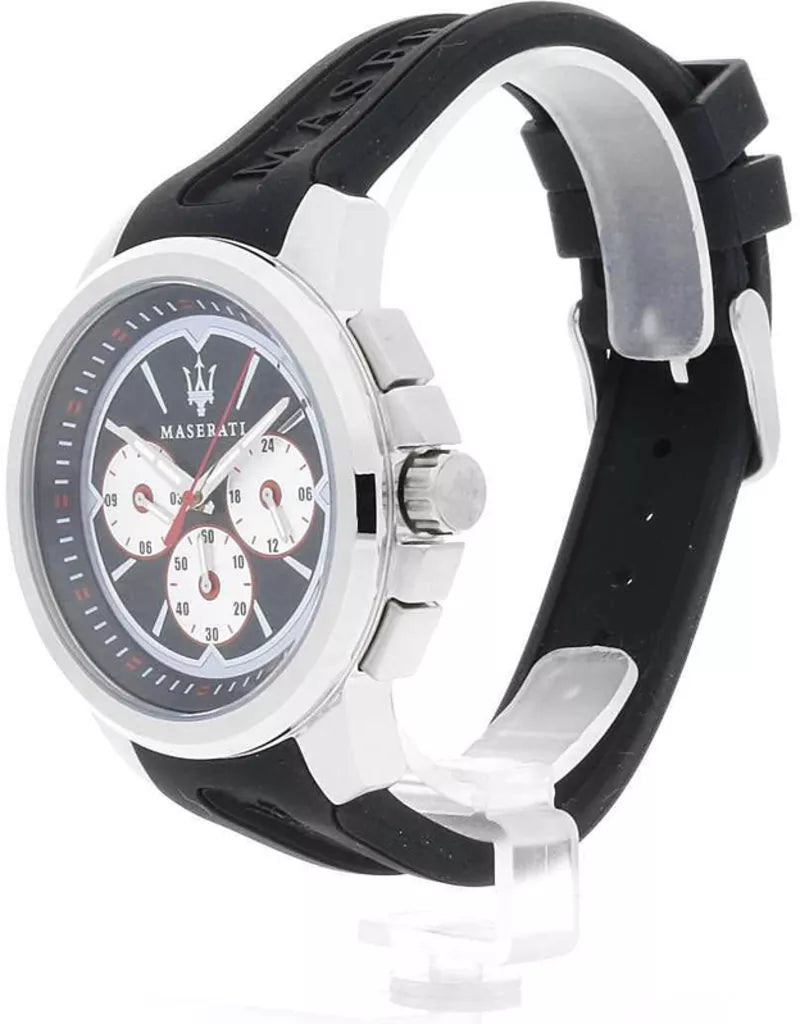  Shop Authentic Maserati SFIDA Chronograph Black Silver Dial Black Rubber Strap Watch For Men - R8851123001 - Luxxuri