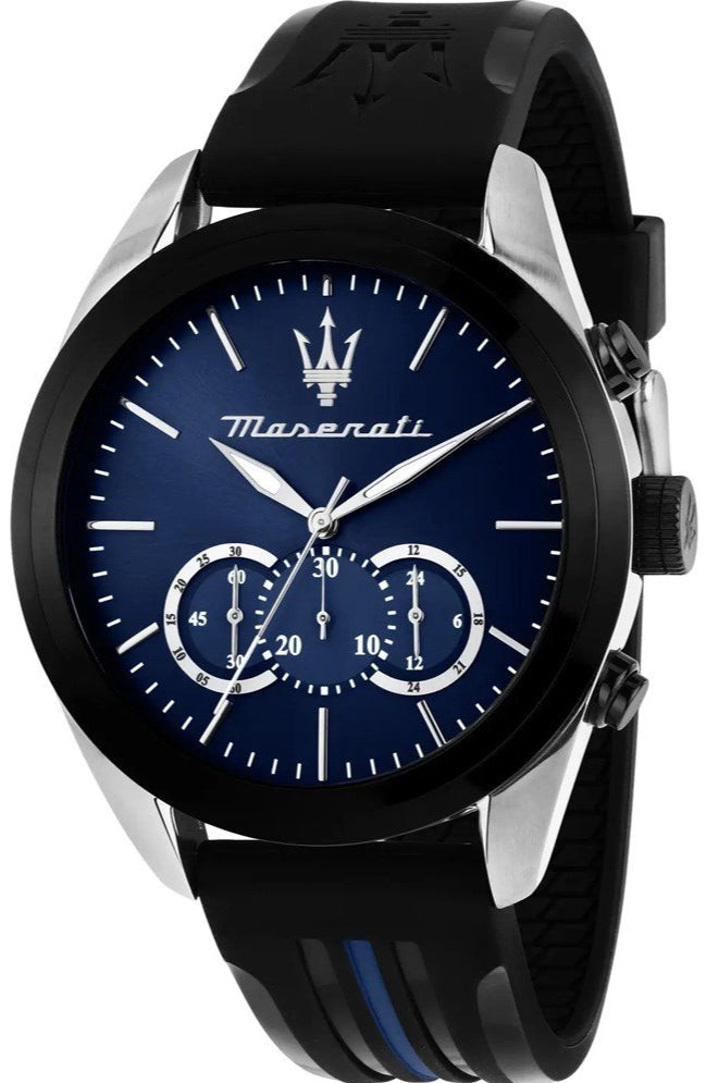  Shop Authentic Maserati Traguardo Chronograph Blue Dial Black Silicone Strap Watch For Men - R8871612044 - Luxxuri