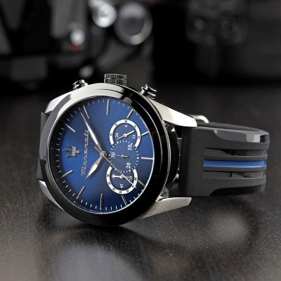  Shop Authentic Maserati Traguardo Chronograph Blue Dial Black Silicone Strap Watch For Men - R8871612044 - Luxxuri