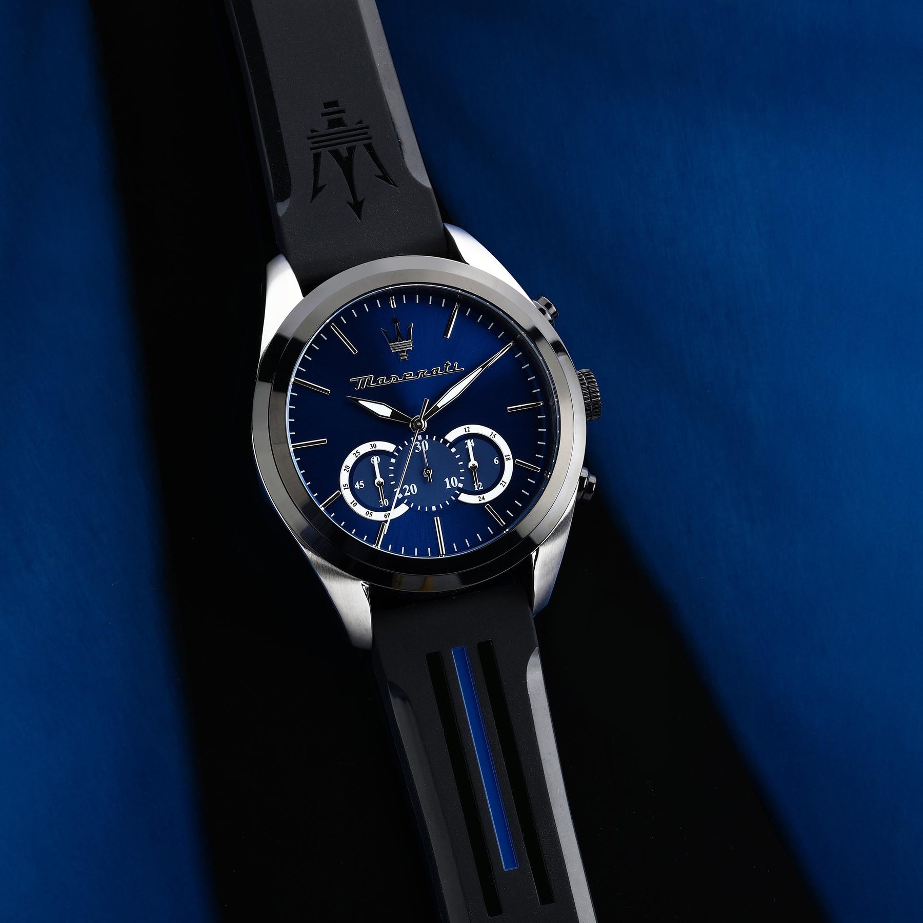  Shop Authentic Maserati Traguardo Chronograph Blue Dial Black Silicone Strap Watch For Men - R8871612044 - Luxxuri