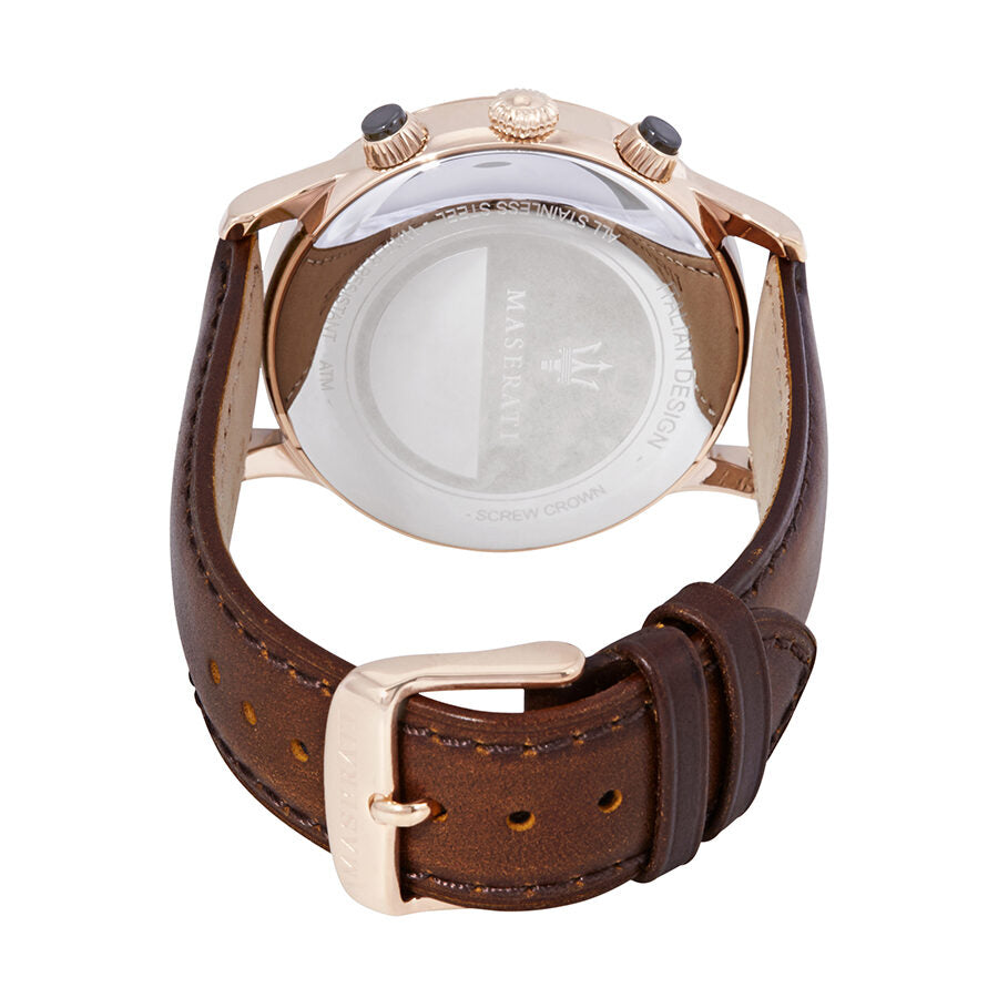  Shop Authentic Maserati Ricordo Chronograph Silver Dial Brown Leather Strap Watch For Men - R8871633002 - Luxxuri